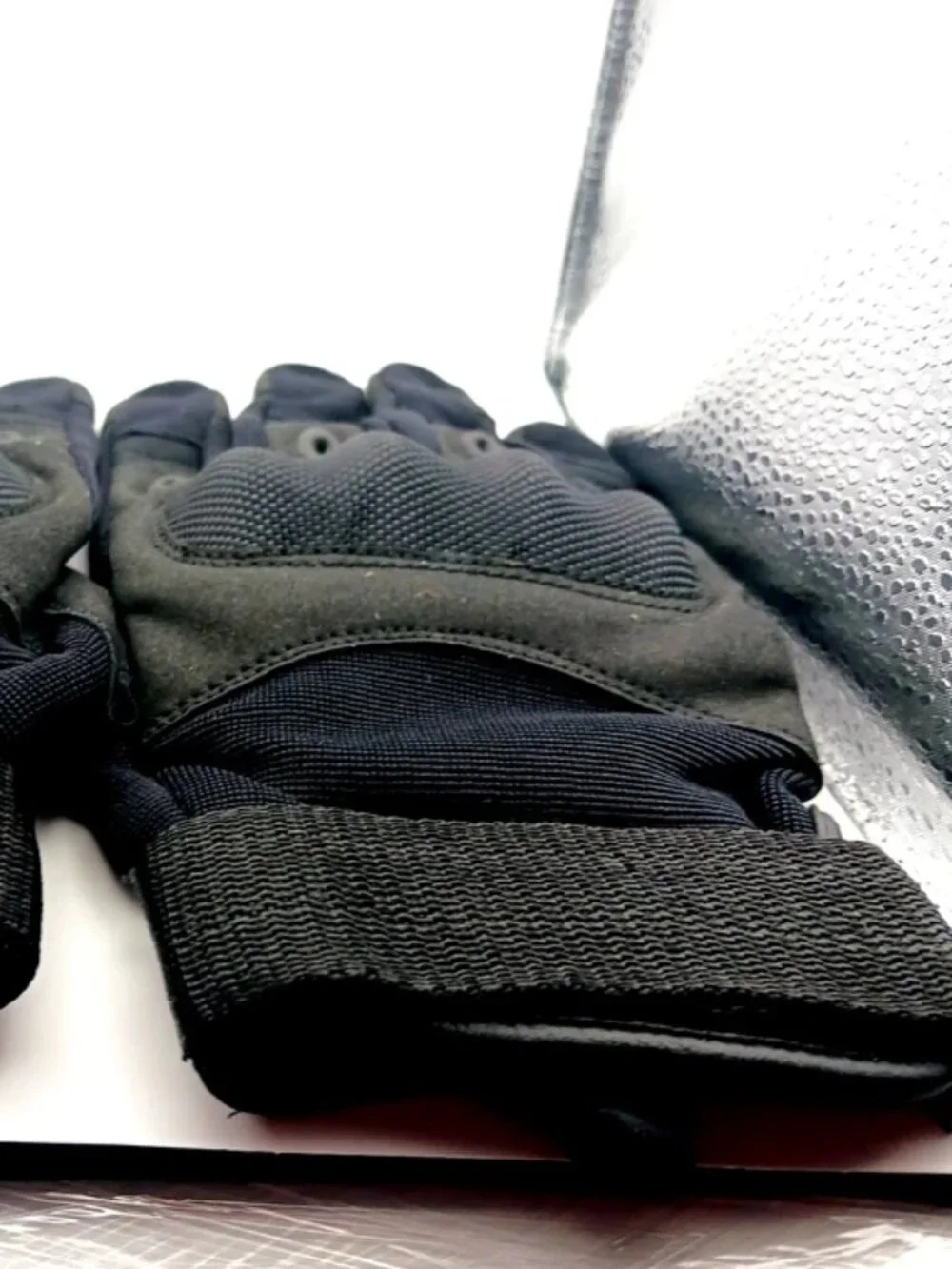 Goth Leather + Nylon Black Full Finger  Gloves Unisex New